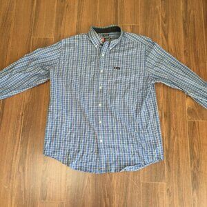 Chaps Plaid Long Sleeve Button Down Pocket Shirt Blue Large